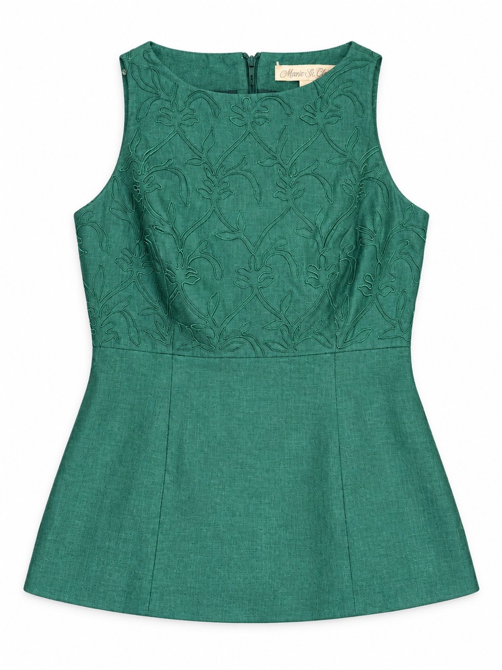 Vintage Marie St. Claire Emerald Green Embroidered Peplum Top